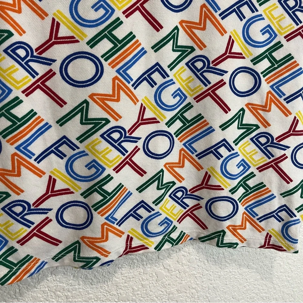 Tommy Hilfiger Spellout Logo Graphic Short Sleeve Polo Shirt Kids Youth Size L